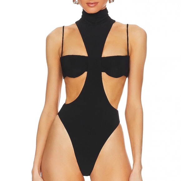 LaQuan Smith Cut Out Mock Neck Bodysuit - Picture 3 of 5